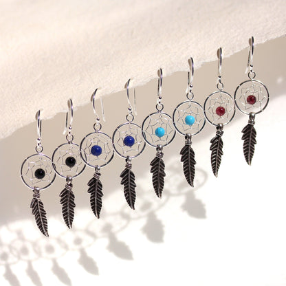 Sterling Silber Dreamcatcher Tropfenohrringe Achat Türkis Granat Lapis