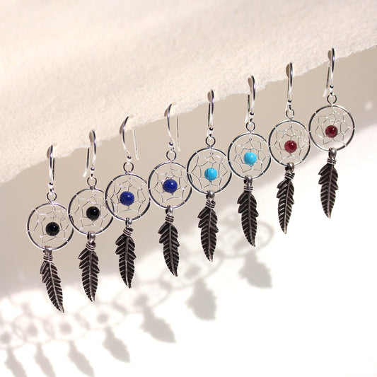 Sterling Silber Dreamcatcher Tropfenohrringe Achat Türkis Granat Lapis