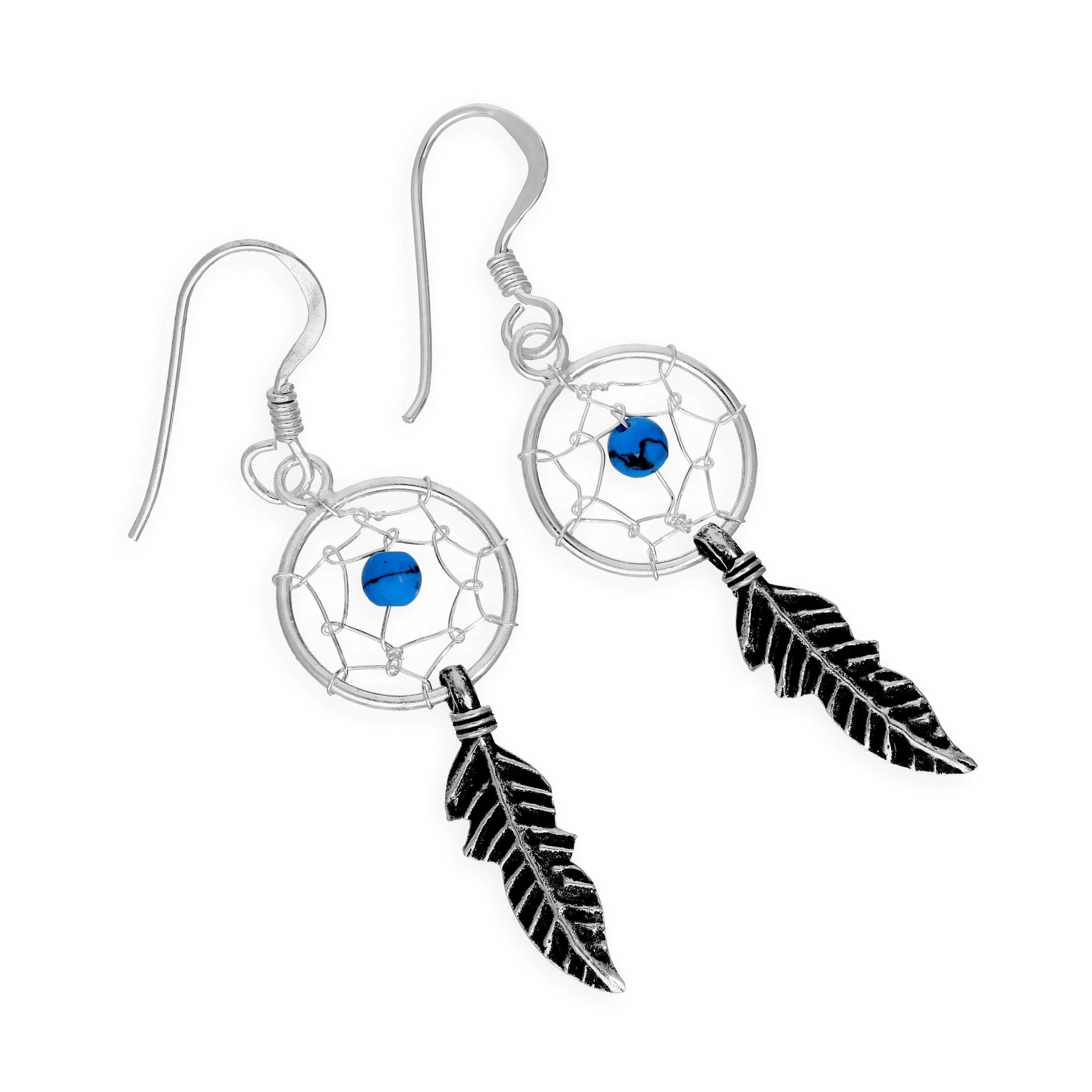 Sterlingsilber Dreamcatcher Tropfenohrringe Achat Türkis Granat Lapis