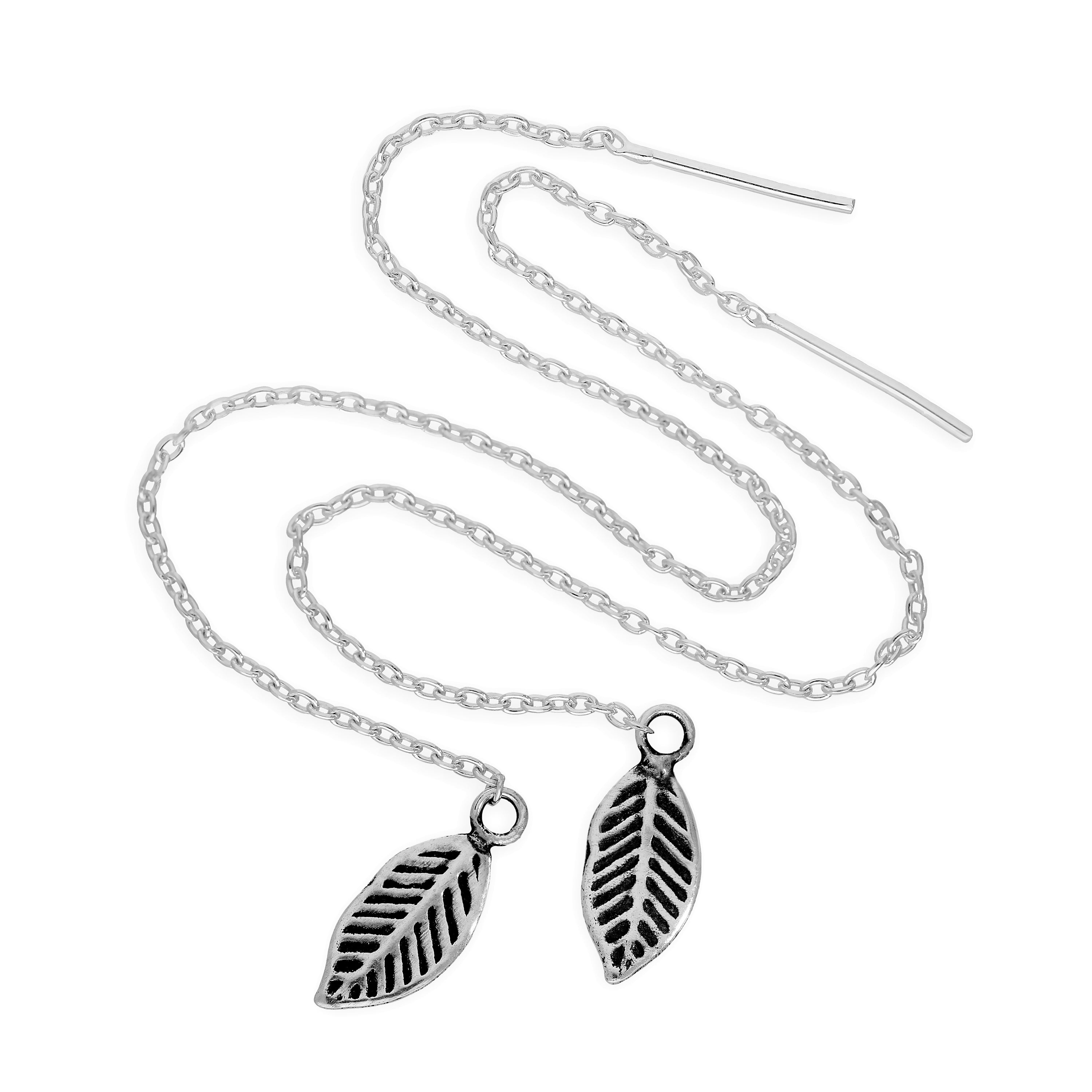 Sterlingsilber Blatt Durchzieher Baumelnde Ohrringe