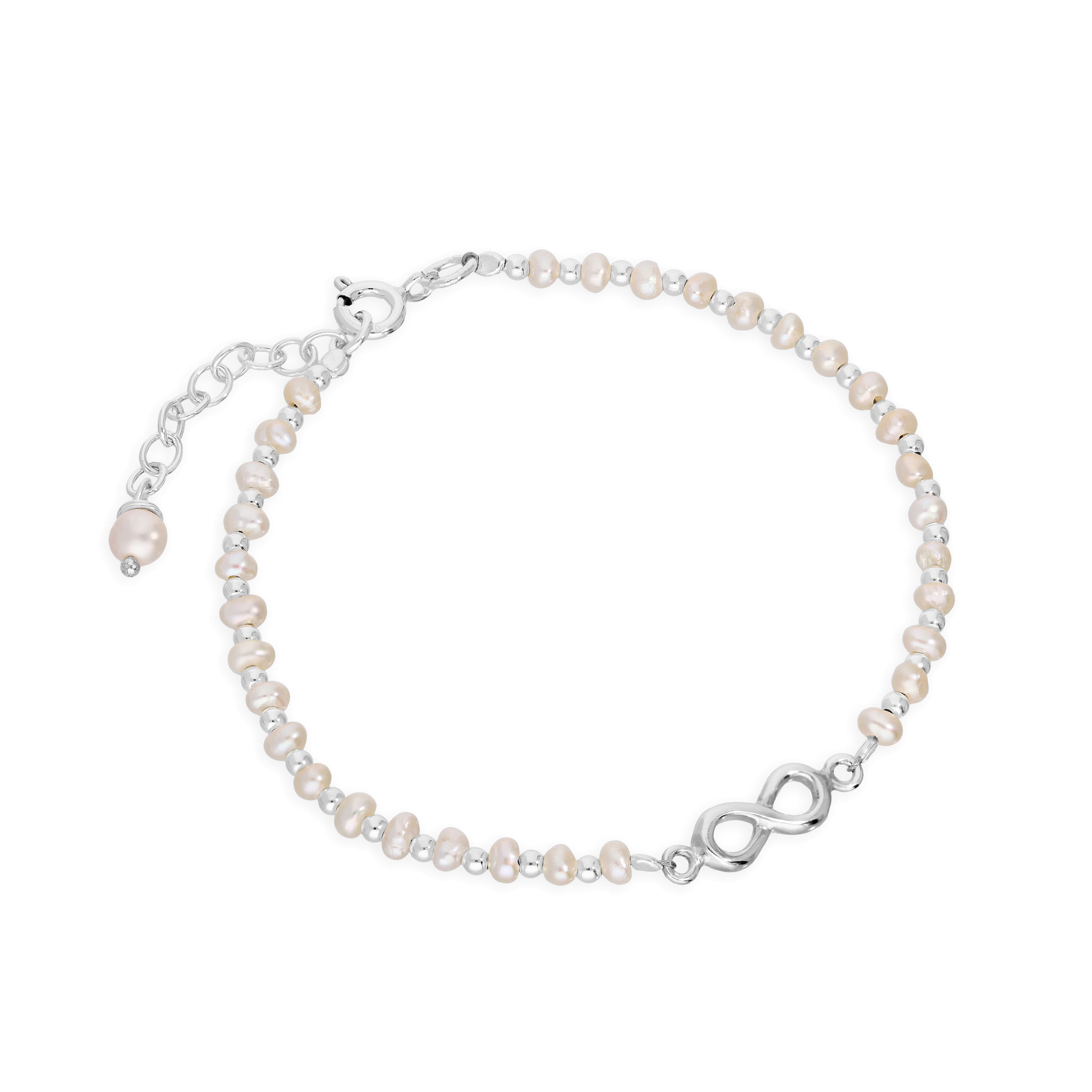 Sterlingsilber & Süßwasserperle Unendlichkeit Symbol Armband 20,5 cm
