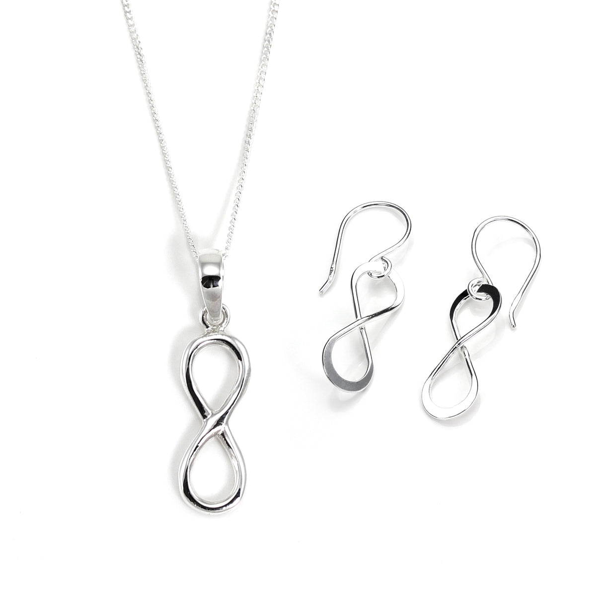 Ohrringe und Halskette aus Sterlingsilber mit Unendlichkeitssymbol