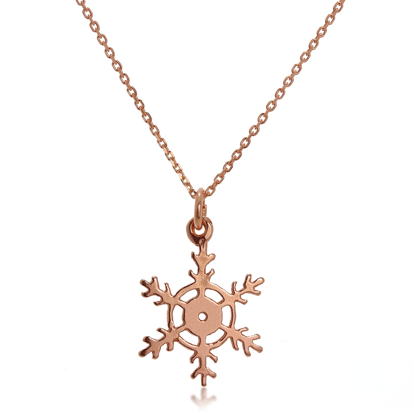 9 Karat Roségold Halskette mit Winter-Schneeflocke an Kette 16–20 Zoll