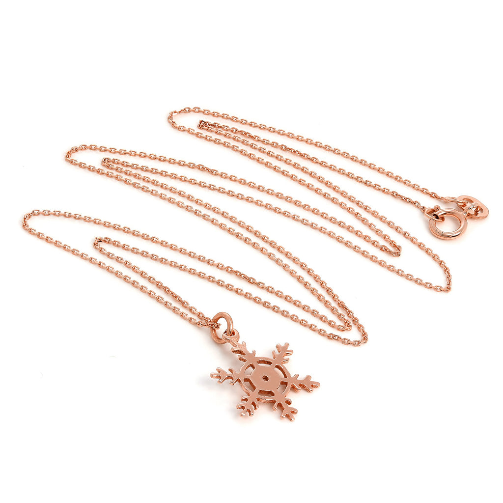 9 Karat Roségold Halskette mit Winter-Schneeflocke an Kette 16–20 Zoll