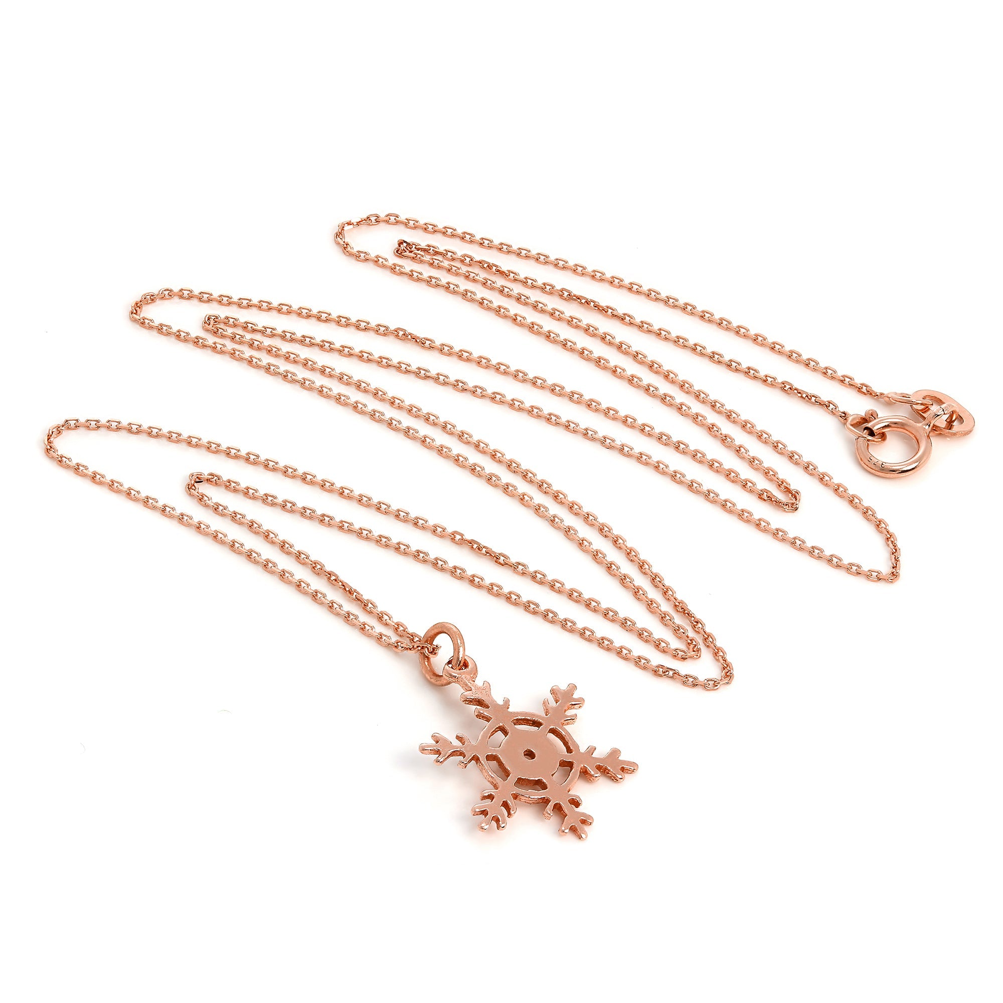 9 Karat Roségold Halskette mit Winter-Schneeflocke an Kette 16–20 Zoll