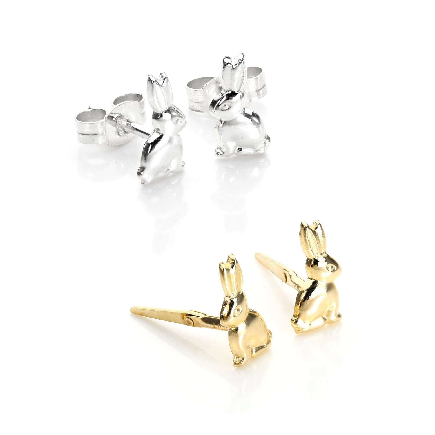 Sterlingsilber & 9 Karat Gold Häschen Ohrstecker Satz