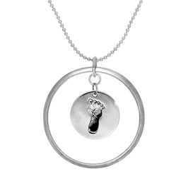 Sterlingsilber Karma Moments Anhänger mit Baby Fußabdruck Charm auf Perlenkette Halskette
