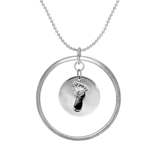 Sterling Silber Karma Moments Anhänger mit Baby Fußabdruck Charm auf Perlenkette Halskette