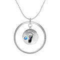 Sterlingsilber Karma Moments Anhänger mit Geburtsstein Baby Fußabdruck Charm auf Perlenkette Halskette