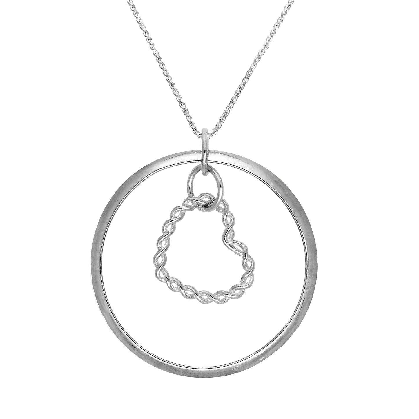 Sterling Silver Karma Moments Twisted Heart Pendant on Foxtail Chain Necklace
