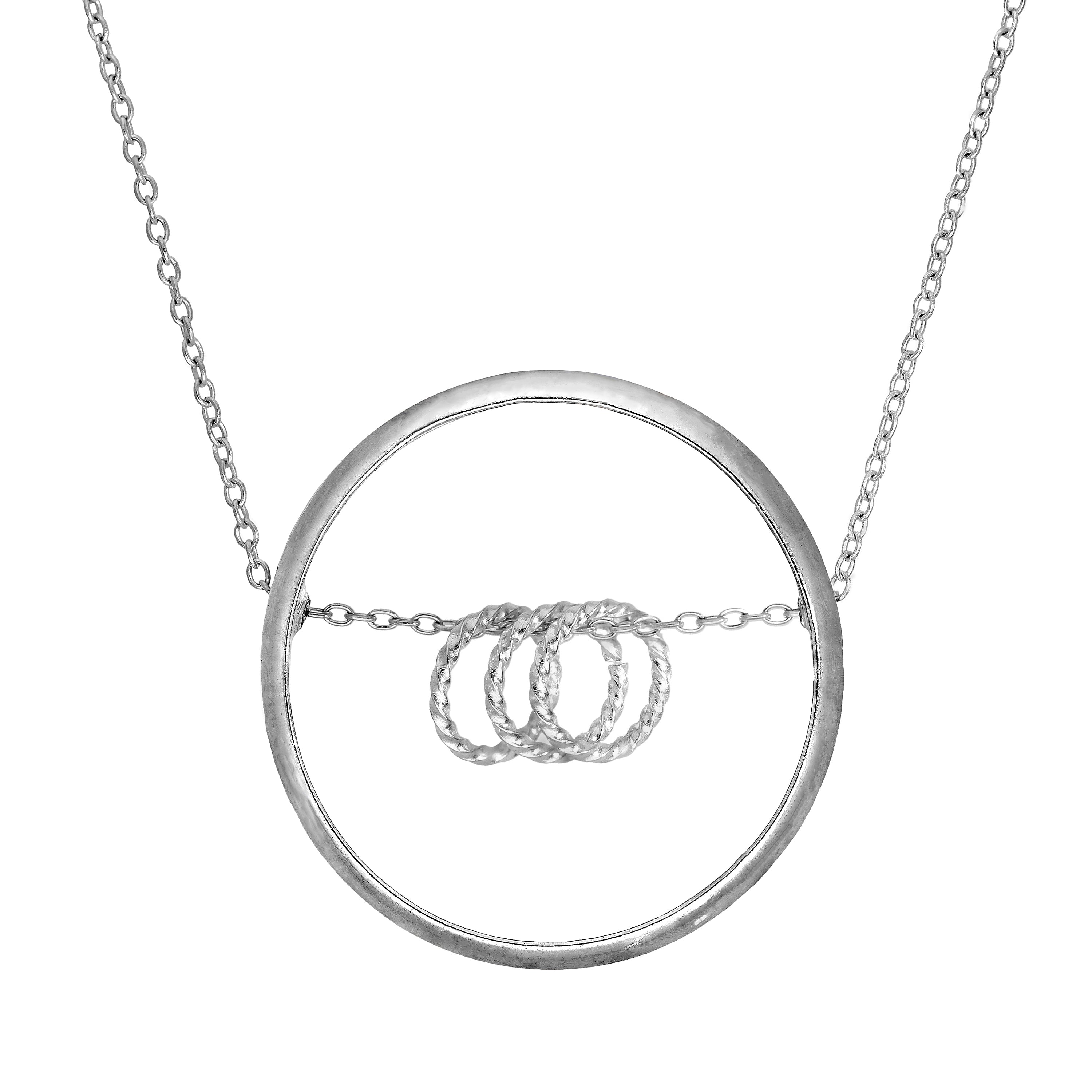 Sterlingsilber Karma Momente Dreifach Ring Anhänger an Belcher Kette 40,5 - 56 cm