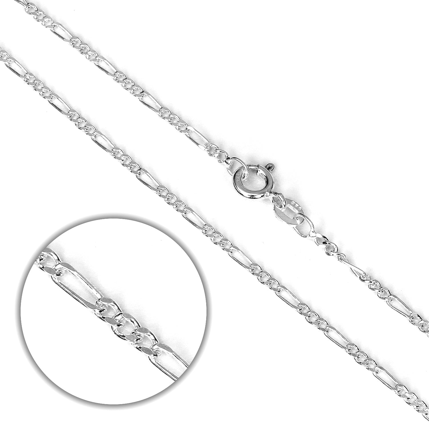 Sterlingsilber Diamantschliff Figaro-Kette 14 - 24 Zoll