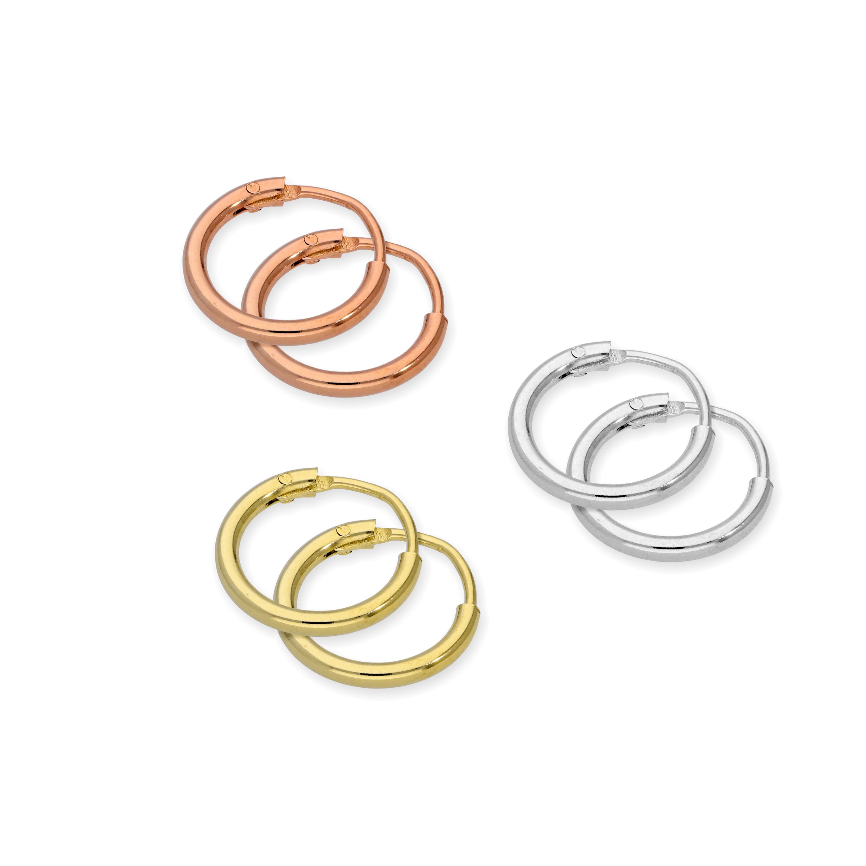 Sterlingsilber 10 mm Schläfer Creolen Ohrringe Satz - Drei Farben