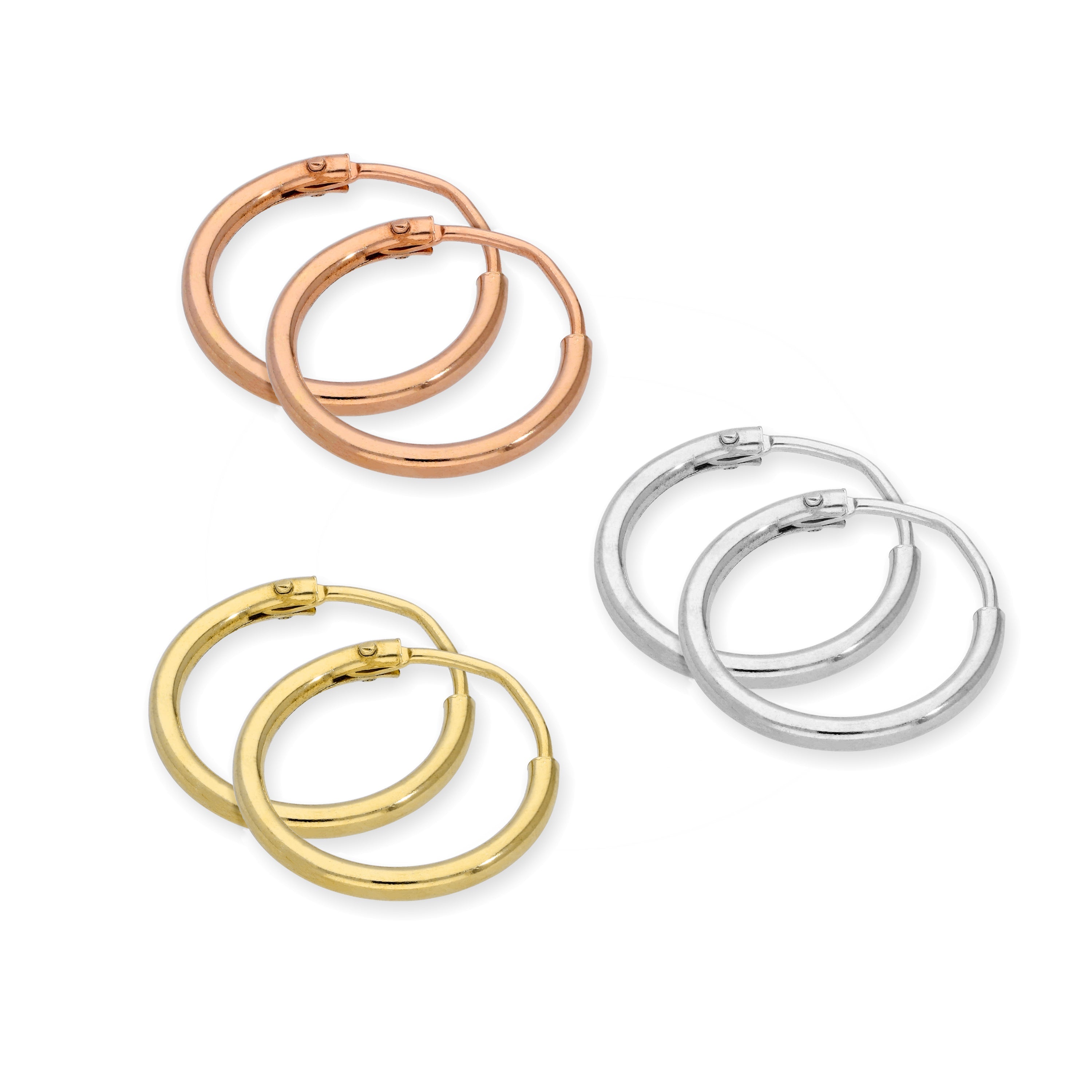 Sterlingsilber 12 mm Schläfer Creolen Ohrringe Satz - Drei Farben
