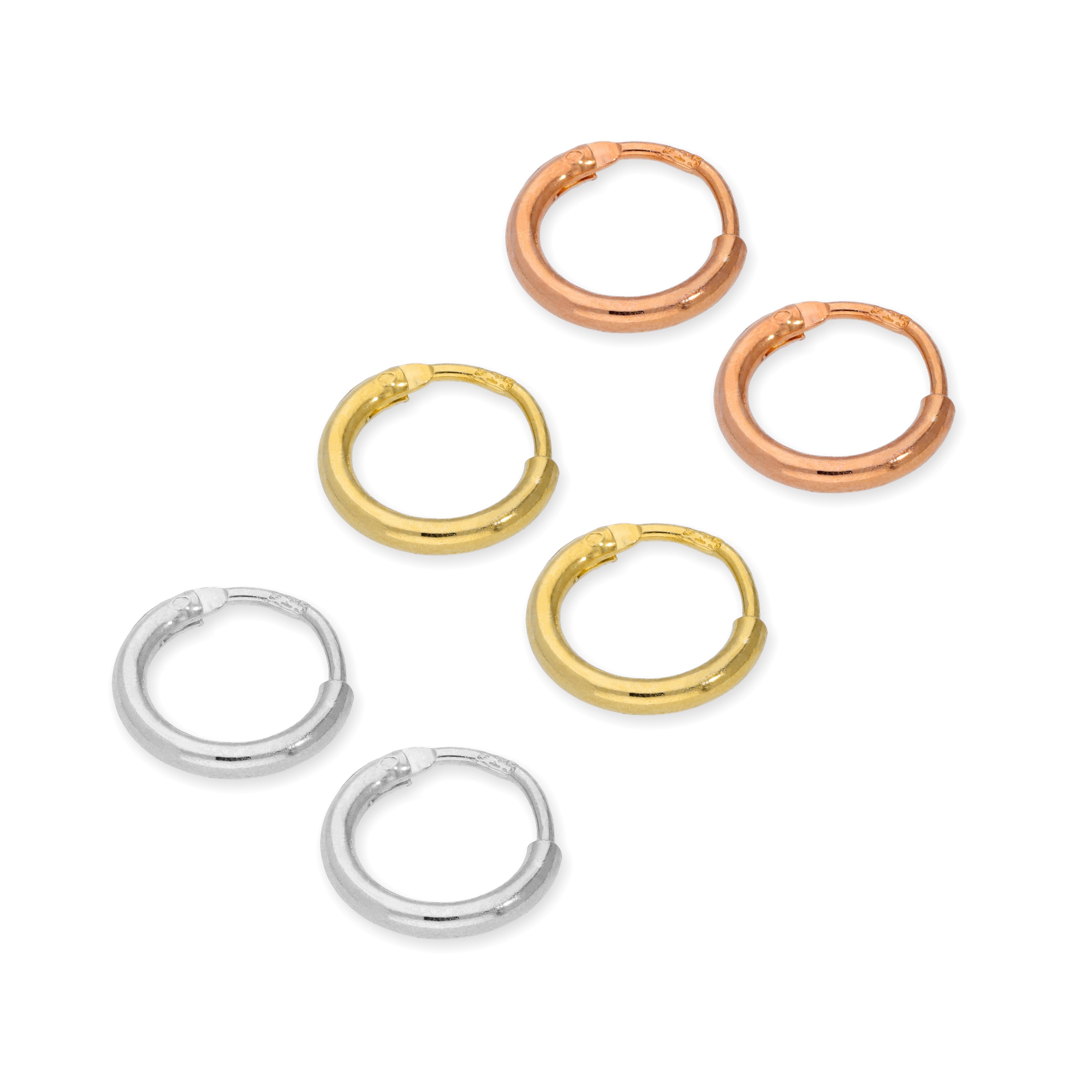 Sterlingsilber 8 mm Schläfer Creolen Ohrringe Satz - Drei Farben