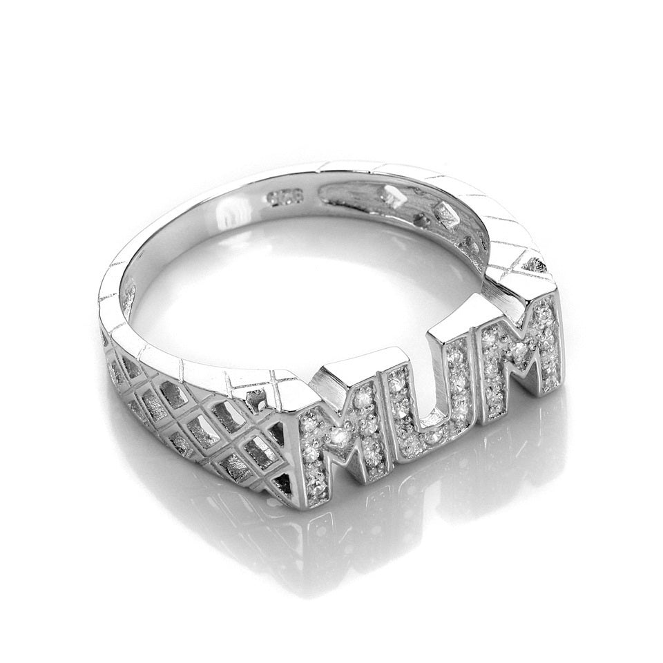 Mutter-Ring aus Sterlingsilber mit klarem Zirkonia