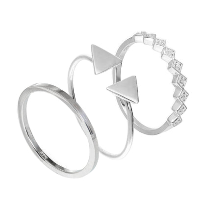 Sterling Silber dreieckige CZ quadratische geometrische Stapelringe im Set