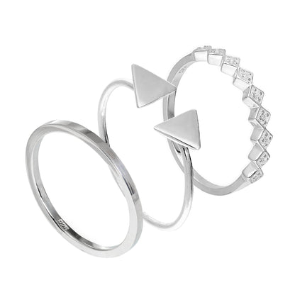 Sterling Silver Triangle CZ Square Geometric Stacking Rings Set