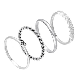 Sterlingsilber CZ Love Hearts verdrehte schlichte Stapelringe im Set