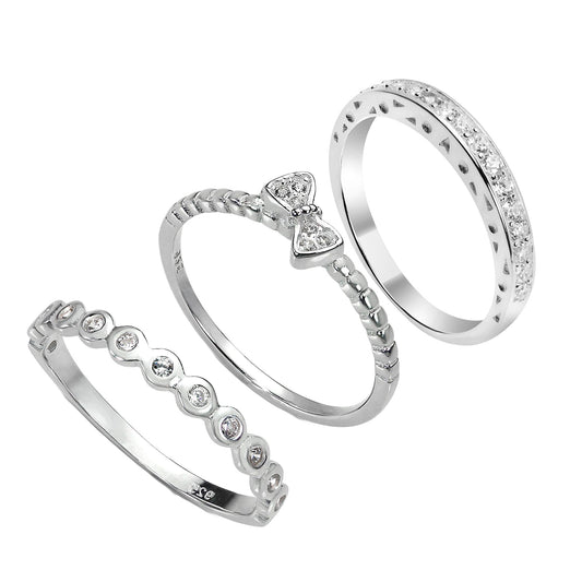 Sterling Silber CZ-Bogen & Eternity Stapelringe Set