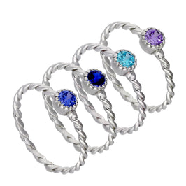 Sterlingsilber lila & blaue verdrehte CZ Stapelringe Set