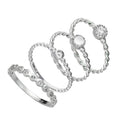 Sterlingsilber klare verdrehte & perlenbesetzte CZ Stapelringe Set