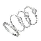 Sterlingsilber klare verdrehte & perlenbesetzte CZ Stapelringe Set