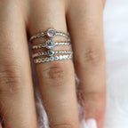 Sterlingsilber klare verdrehte & perlenbesetzte CZ Stapelringe Set