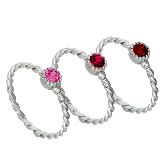 Sterling Silber rosa verdrehte CZ Stapelringe im Set
