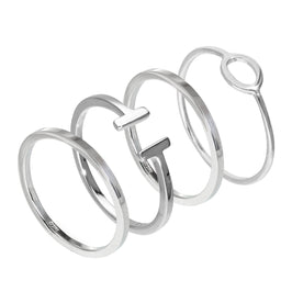 Sterlingsilber geometrische ovale & schlichte Stapelringe im Set