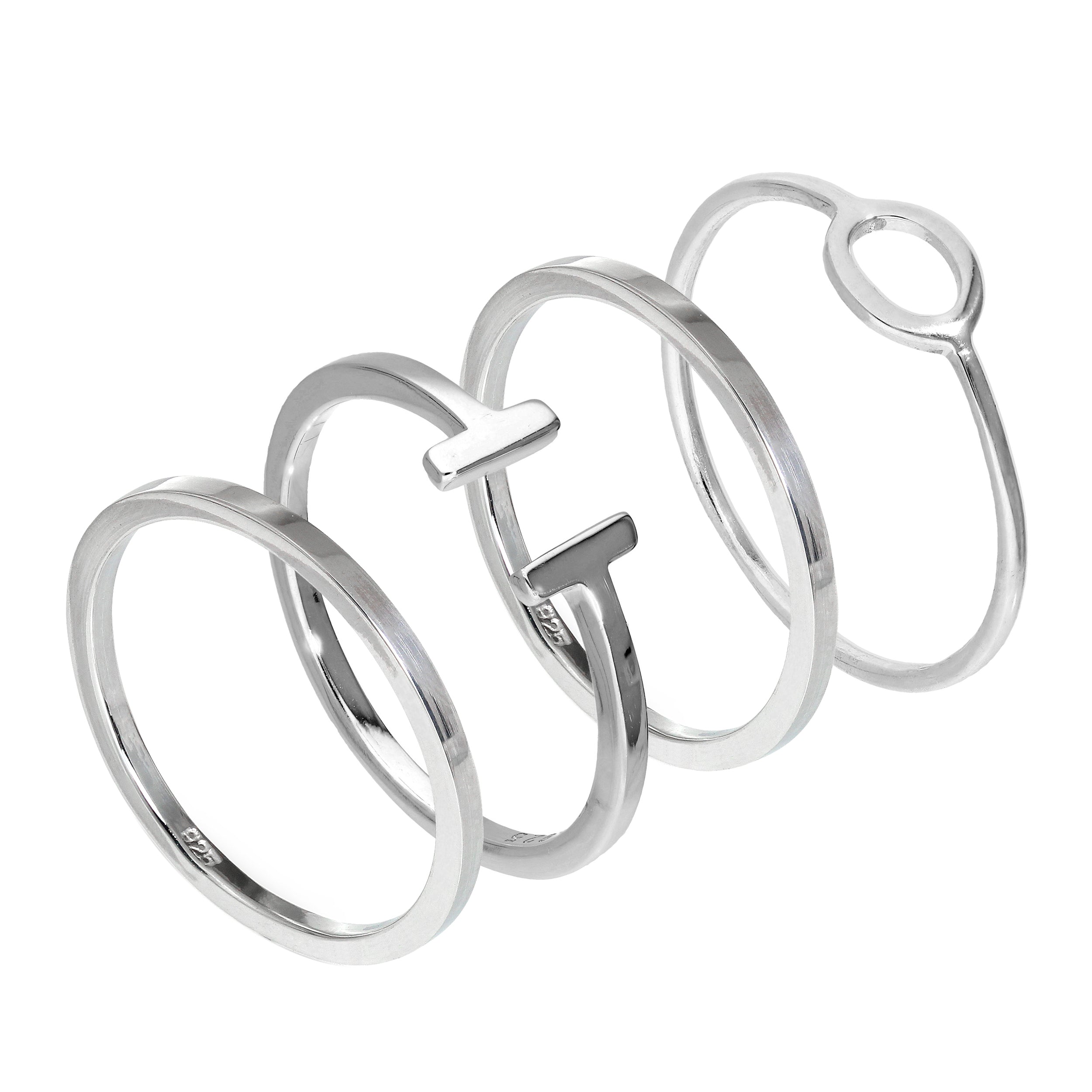 Sterlingsilber geometrische ovale & schlichte Stapelringe im Set