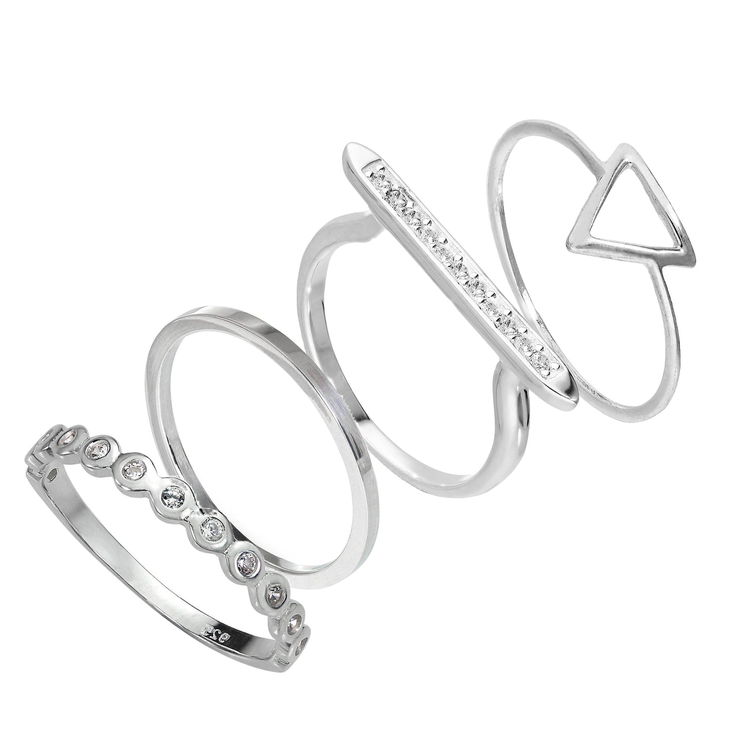 Sterlingsilber Dreieck & Bar Geometrische CZ Stapelringe Set