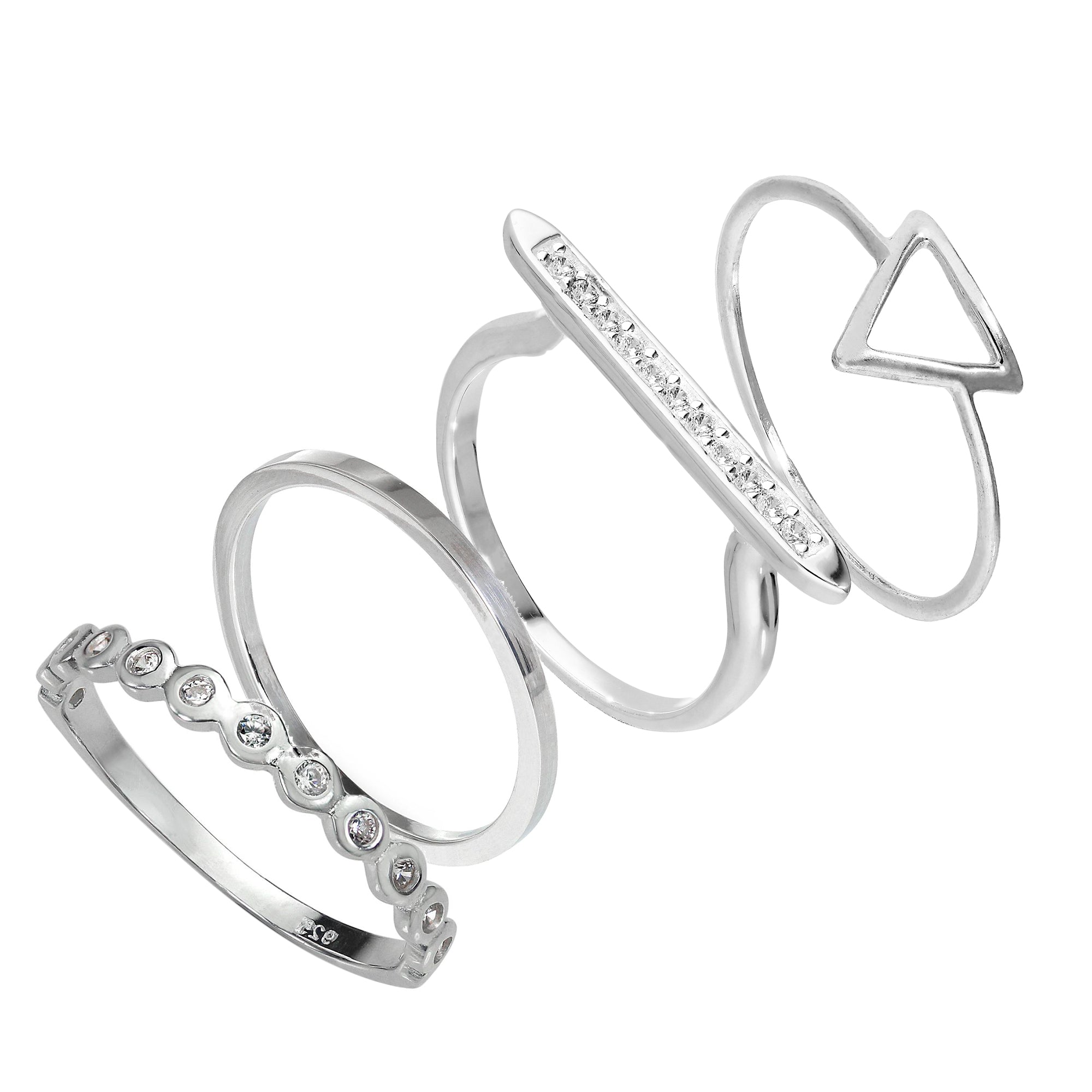 Sterlingsilber Dreieck & Bar Geometrische CZ Stapelringe Set