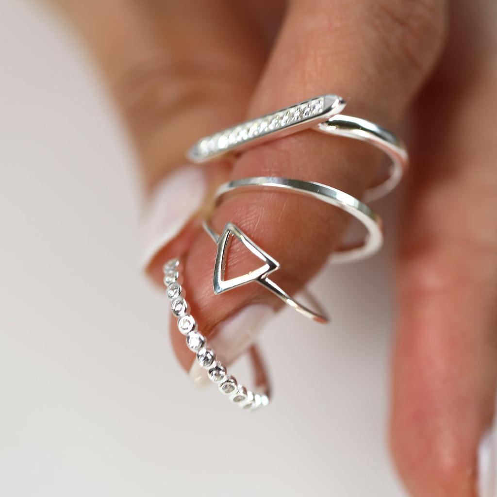 Sterlingsilber Dreieck & Bar Geometrische CZ Stapelringe Set