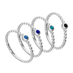 Sterlingsilber Blue Beaded CZ Stapelringe Set