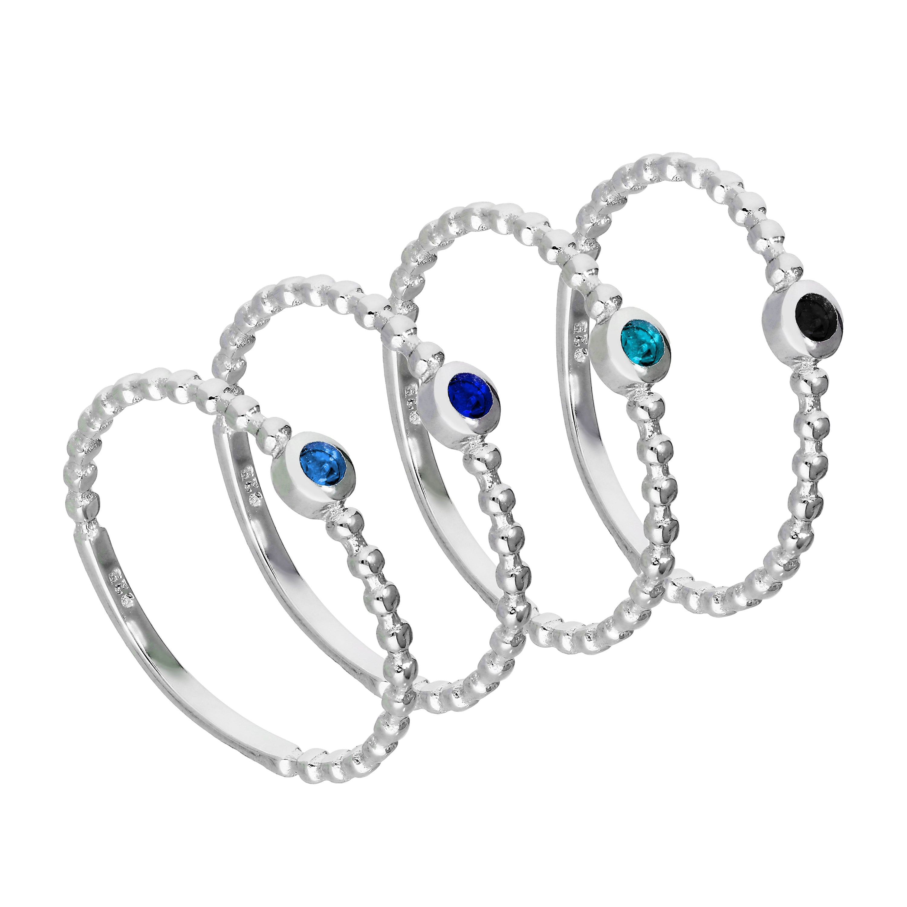 Sterlingsilber Blue Beaded CZ Stapelringe Set
