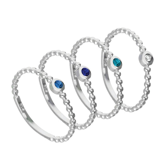 Sterlingsilber Blue Beaded CZ Stapelringe Set