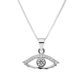 Sterlingsilber & Klar CZ Kristall Teufelsauge Anhänger Halskette 40,5 - 56 cm