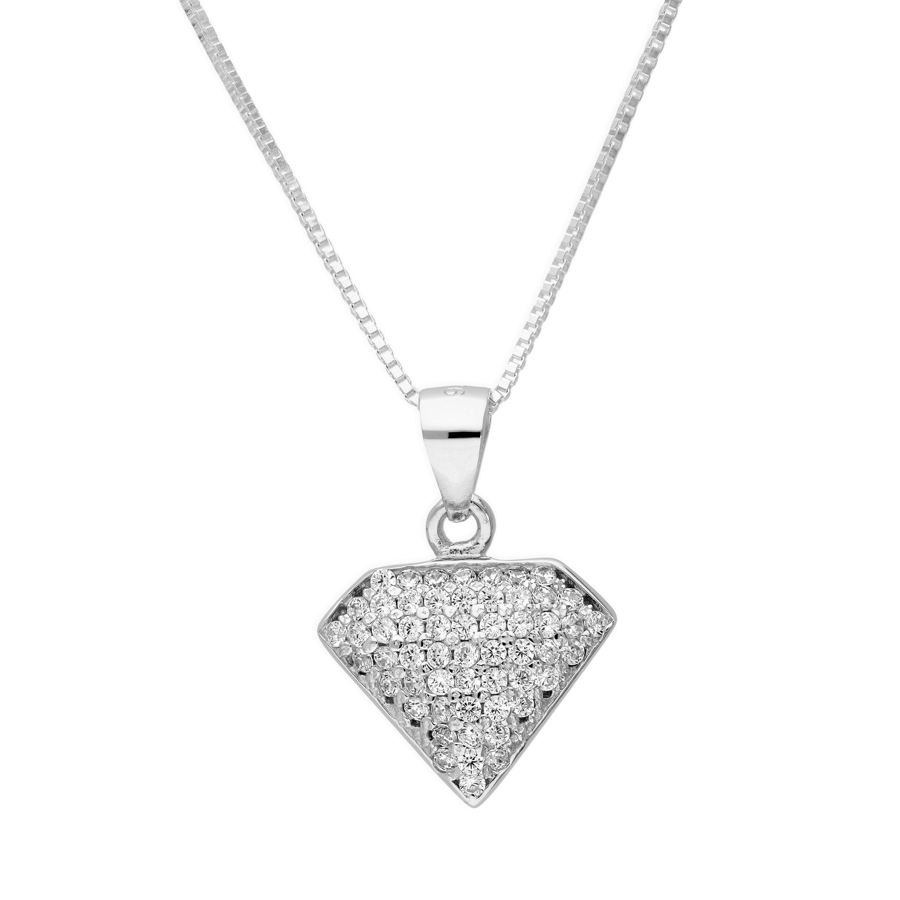 Halskette mit Anhänger aus Sterlingsilber und klarem CZ-Kristall in Juwelenform, 16–22 Zoll