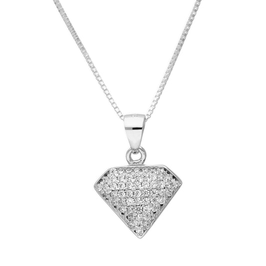 Halskette mit Anhänger aus Sterlingsilber und klarem CZ-Kristall in Juwelenform, 16–22 Zoll