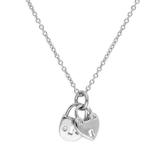 Sterling Silver & Clear CZ Crystal Double Padlock Necklace