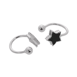 Sterlingsilber & Schwarz Emaille Stern Ohrmanschette