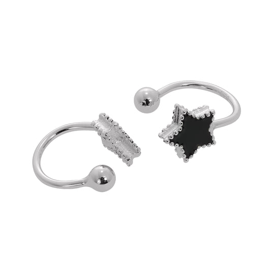 Sterlingsilber & Schwarz Emaille Stern Ohrmanschette