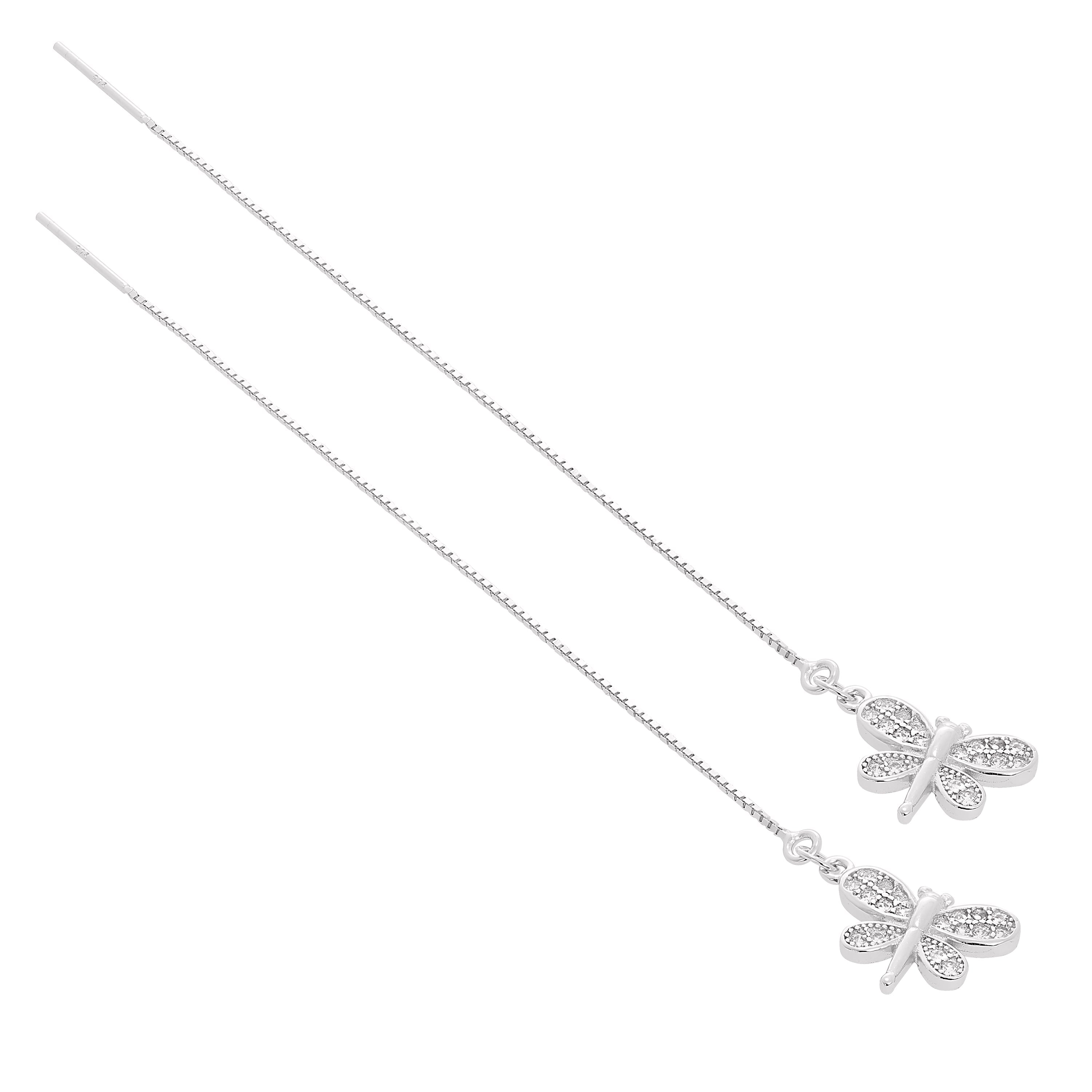 Sterlingsilber & Klar CZ Kristall Schmetterling Durchzieher Ohrringe