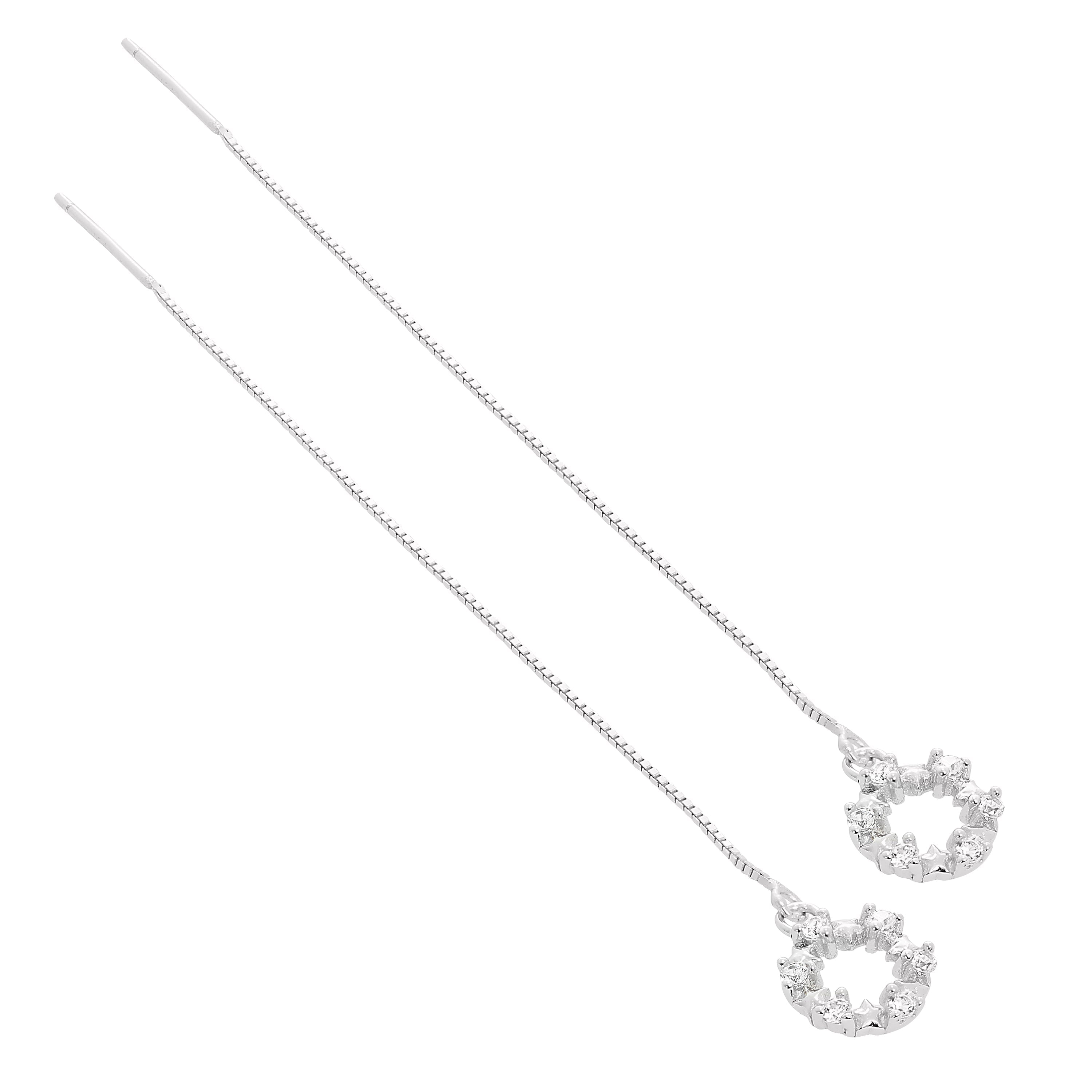 Sterlingsilber & Klar CZ Kristall Karma Kreis Durchzieher Ohrringe