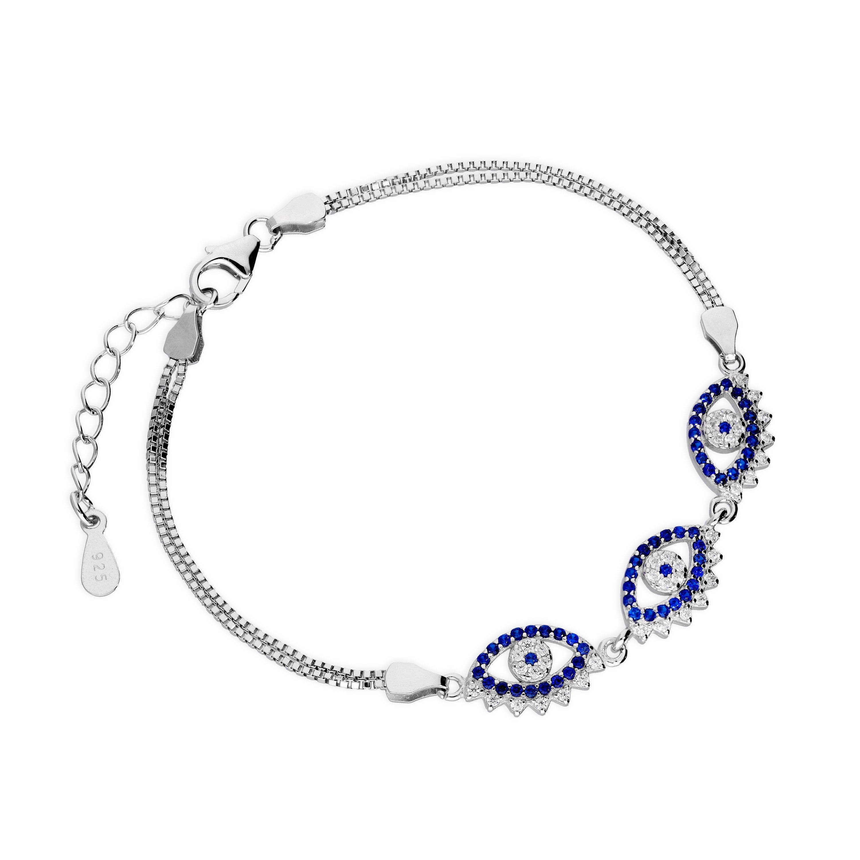 Sterlingsilber & CZ Kristall Dreifach Teufelsauge Armband