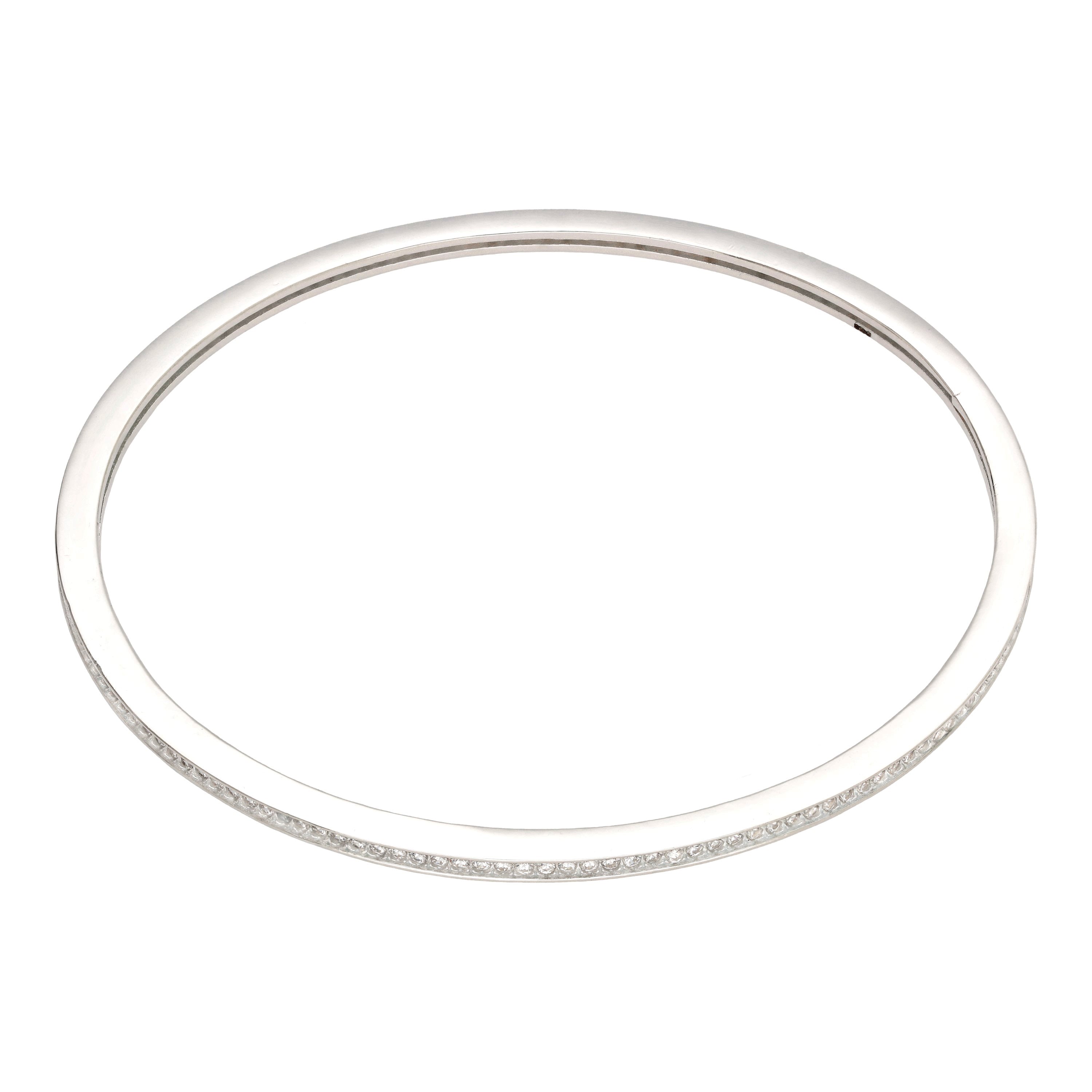 Runder Armreif aus Sterlingsilber mit klaren CZ-Kristallen, 61 mm