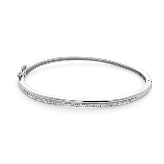 Sterlingsilber & Klar CZ Kristall Scharnier Oval Armreif