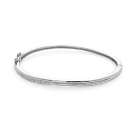 Sterlingsilber & Klar CZ Kristall Scharnier Oval Armreif