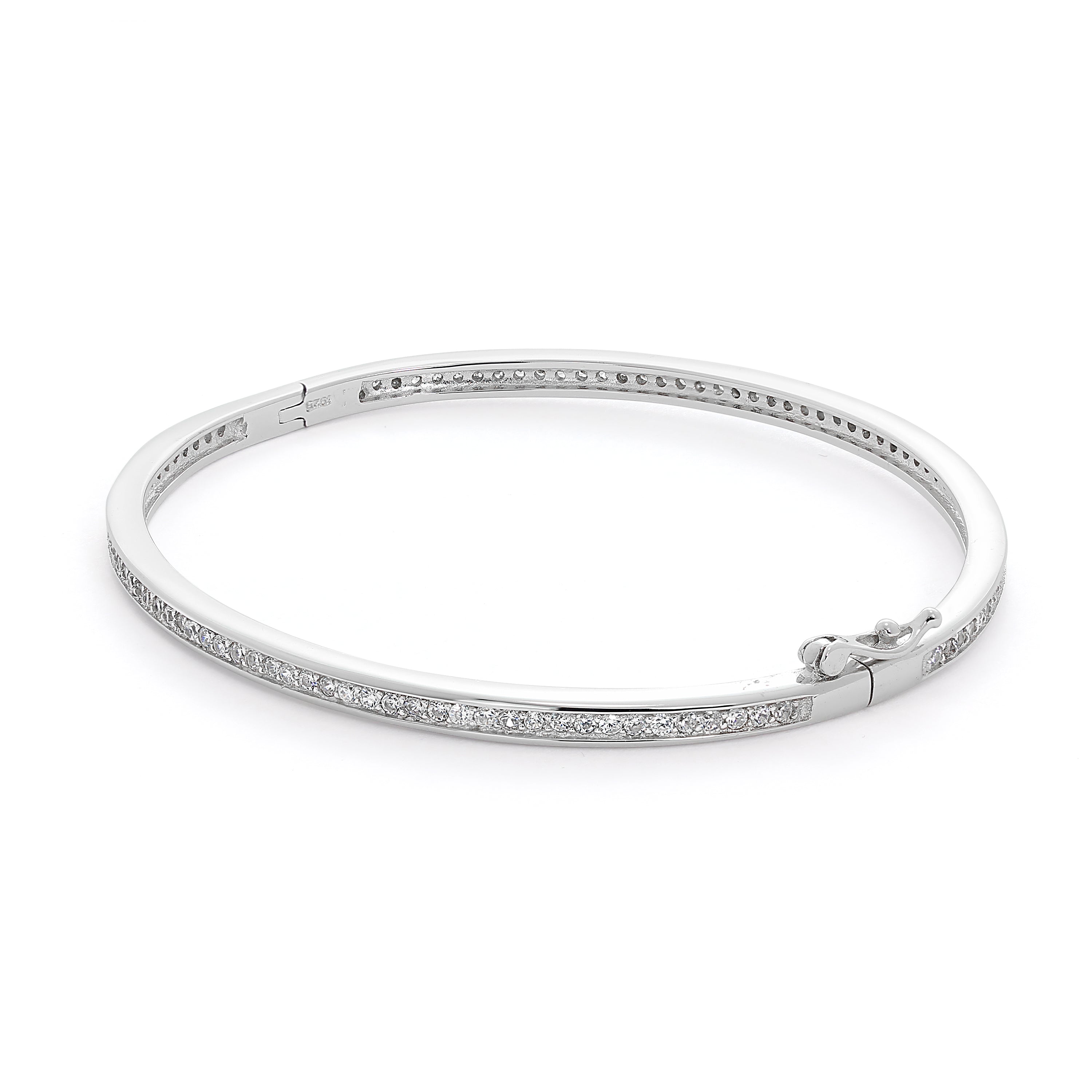 Sterlingsilber & Klar CZ Kristall Scharnier Oval Armreif